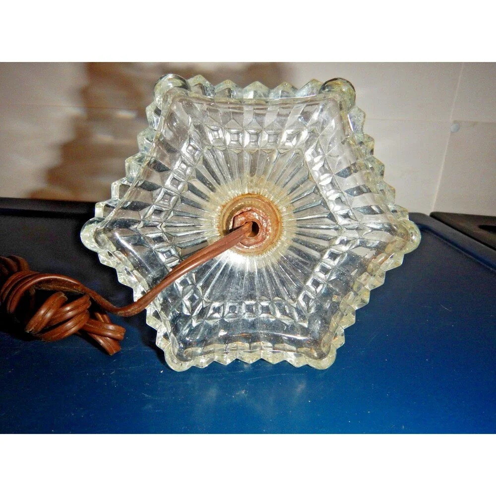 Vintage Pressed Glass Boudoir Table Lamp 10in Star Base Ribbed Column Vanity